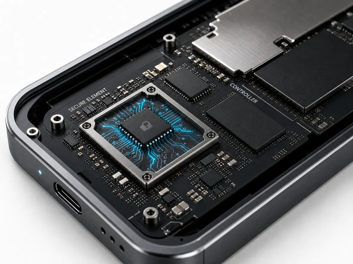 VaultDrive secure element chip inside the encrypted SSD
