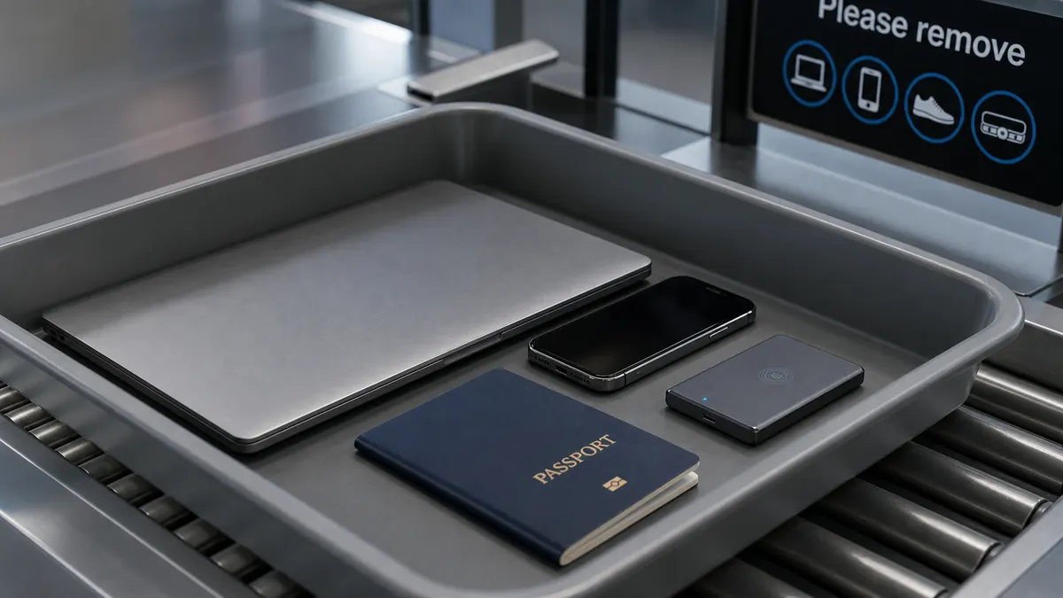 VaultDrive in an airport security tray