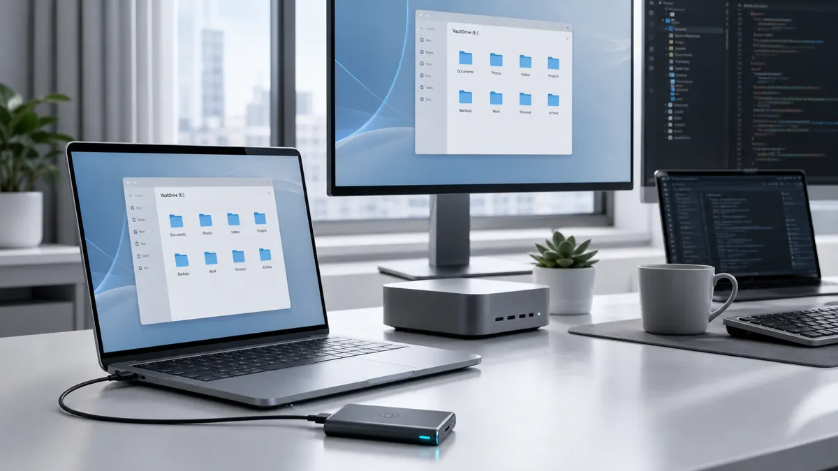VaultDrive connected in a cross-platform workstation